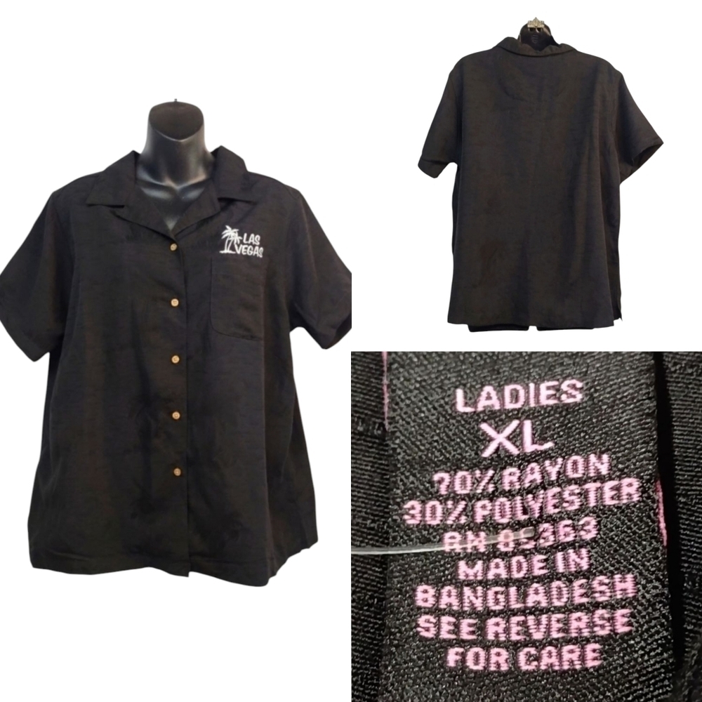 Ultra Club Cabana Breeze Las Vegas Ladies Button Down Black Short ShortsleXL NWT